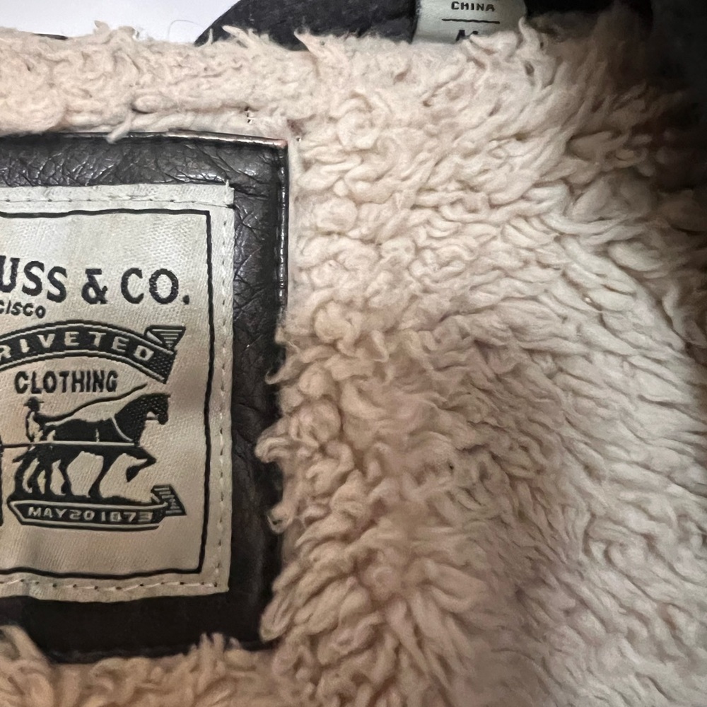 Levis Jacket Women’s M Brown Sherpa Lined Faux Leather Trucker Bomber Coat Hood - Picture 5 of 8